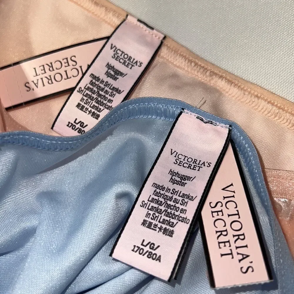 VICTORIA’S Secret Velour Hiphugger Panties Blue & Peach Sz L NWT
